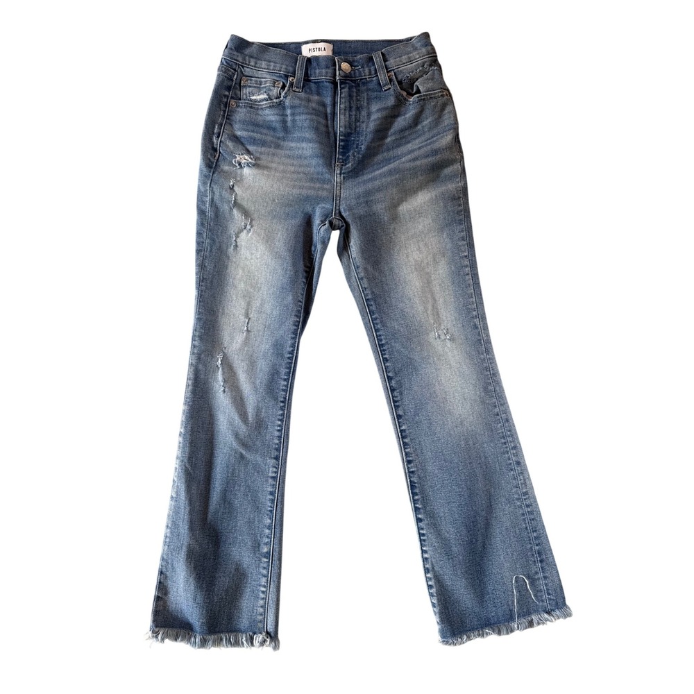 Pistola Audrey High Rise Straight Leg Distressed Crop Jeans Blue 24 P00016088SJ